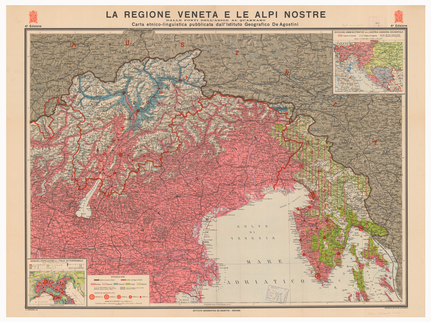 (N:11286) LA REGIONE VENETA E LE ALPI NOSTRE - DALL'ADIGE AL QUARNARO - CARTA ETNICO LINGUISTICA - 5a edizione (B0005946) Carte e stampe antiche: riproduzione a colori su carta (formato A1)