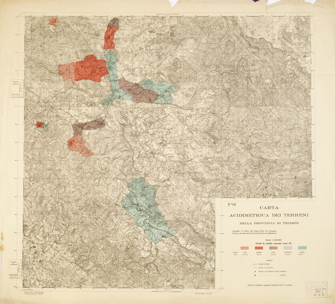 (N:535) CARTA ACIDIMETRICA DEI TERRITORI DELLA PROV. DI TRIESTE E DI GORIZIA - Foglio IV (B0005958) Carte e stampe antiche: riproduzione a colori su carta (formato A1)