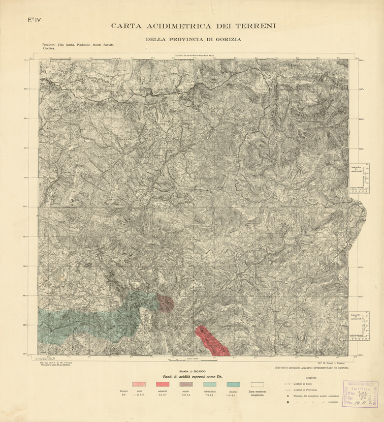 (N:538) CARTA ACIDIMETRICA DEI TERRITORI DELLA PROV. DI TRIESTE E DI GORIZIA - Foglio IV (B0005961) Carte e stampe antiche: riproduzione a colori su carta (formato A1)