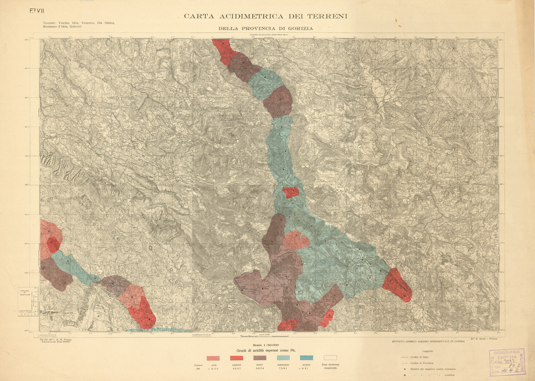 (N:541) CARTA ACIDIMETRICA DEI TERRITORI DELLA PROV. DI TRIESTE E DI GORIZIA - Foglio VII (B0005963) Carte e stampe antiche: riproduzione a colori su carta (formato A1)
