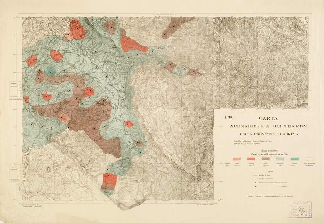(N:539) CARTA ACIDIMETRICA DEI TERRITORI DELLA PROV. DI TRIESTE E DI GORIZIA - Foglio IX (B0005965) Carte e stampe antiche: riproduzione a colori su carta (formato A1)