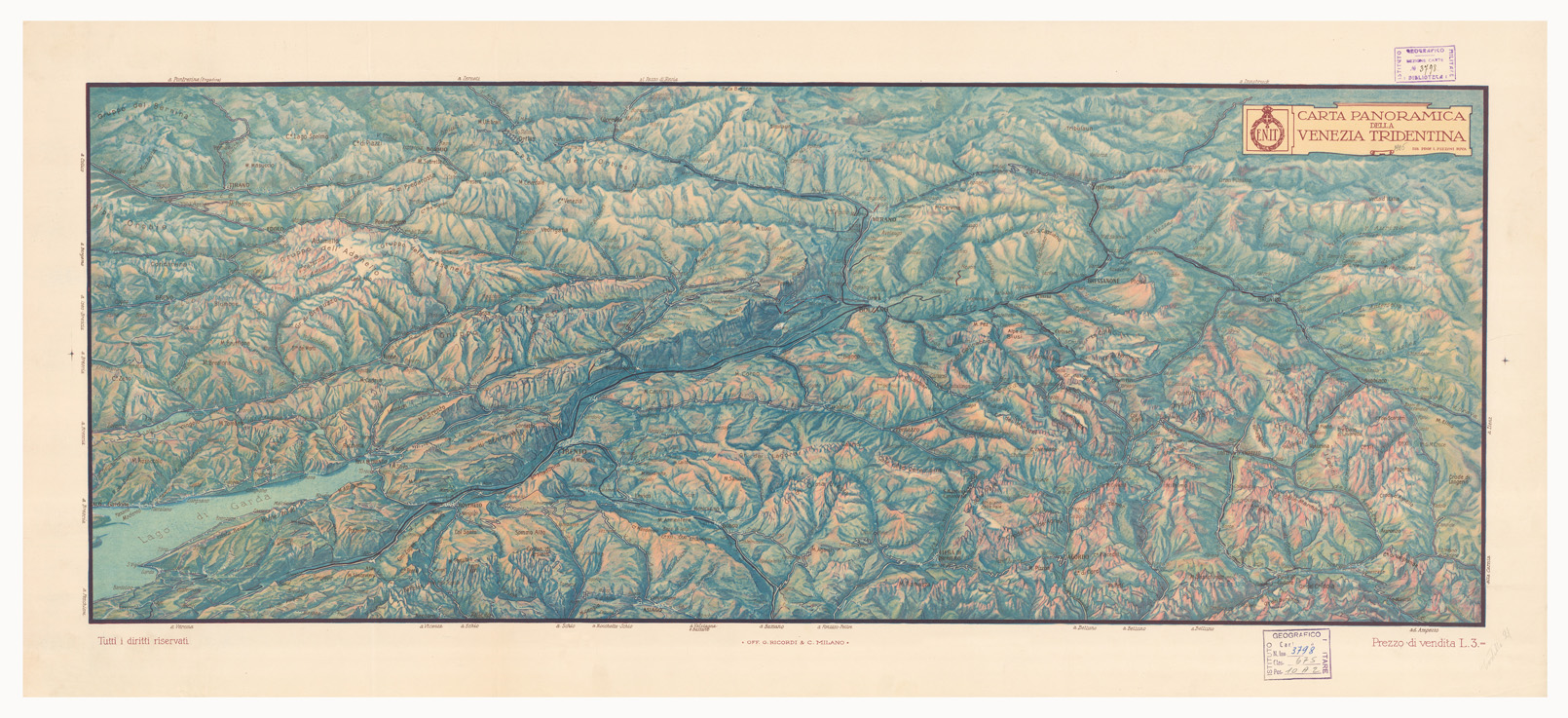 (N:5787) CARTA PANORAMICA DELLA VENEZIA TRIDENTINA (B0005966) Carte e stampe antiche: riproduzione a colori su carta (formato A1)