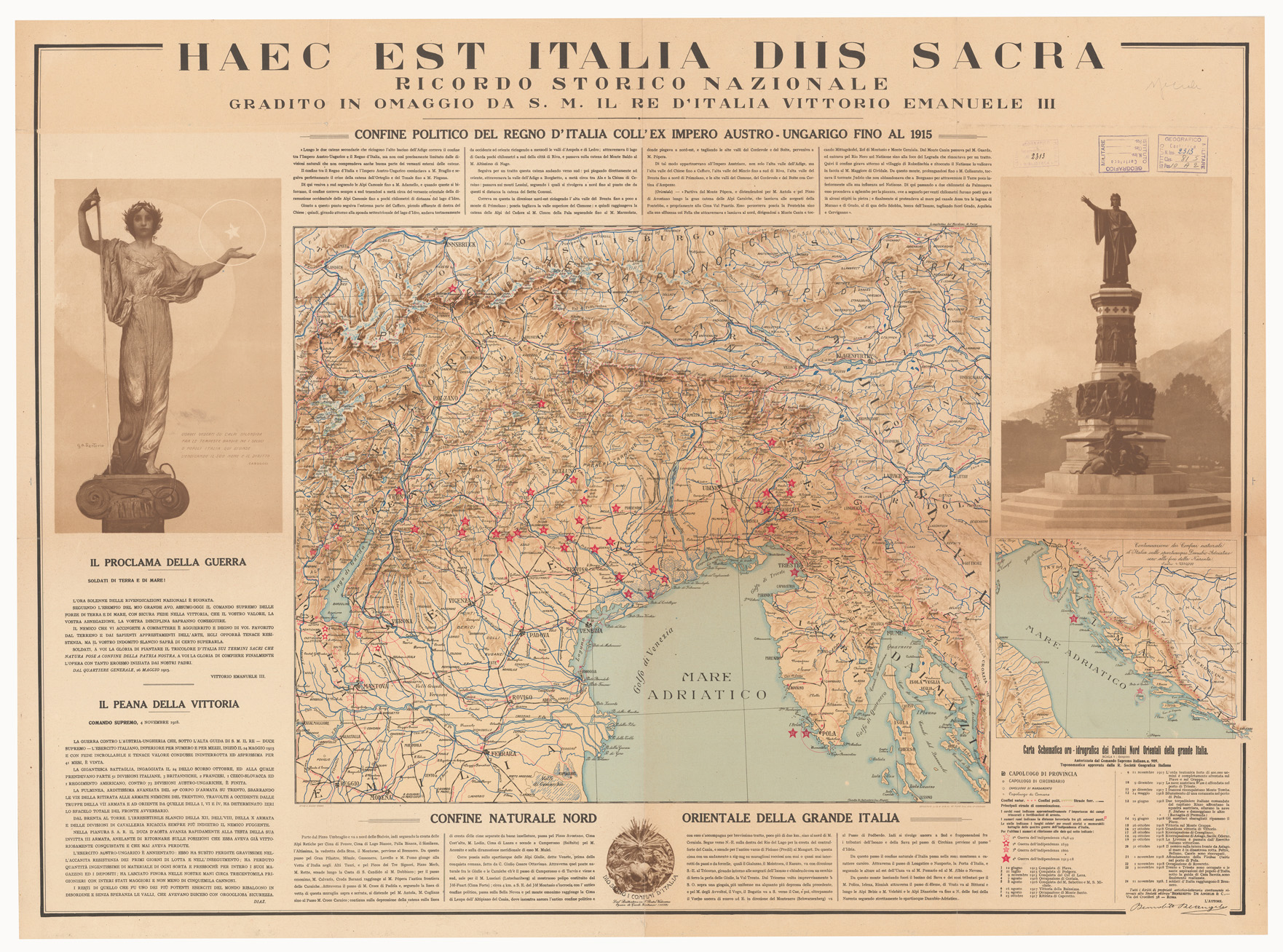(N:5817) CARTA SCHEMATICA ORO-IDROGRAFICA DEI CONFINI NORD-ORIENTALI (B0005968) Carte e stampe antiche: riproduzione a colori su carta (formato A1)