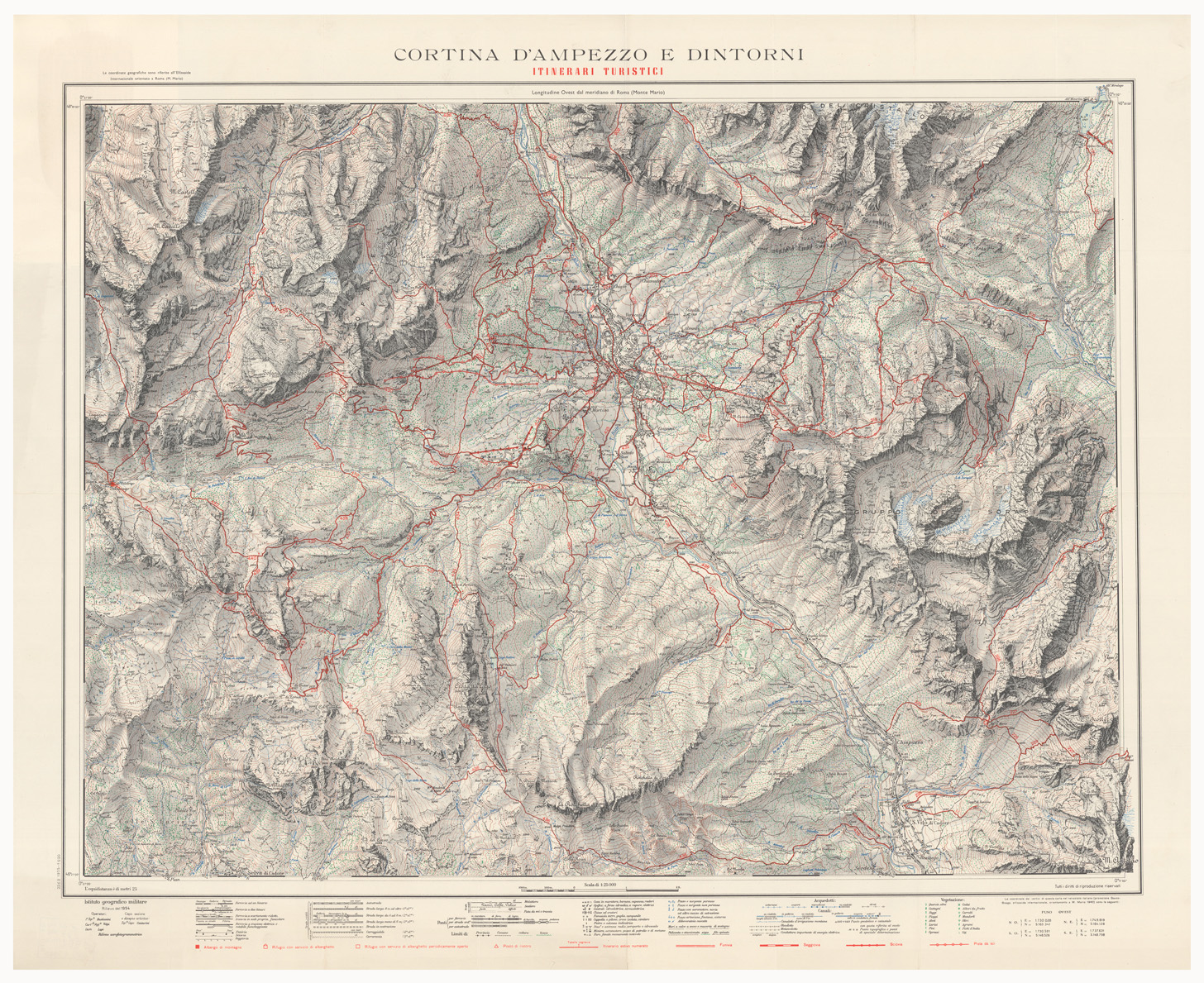 (N:9211) CORTINA D'AMPEZZO E DINTORNI CON ITINERARI TURISTICI (B0005984) Carte e stampe antiche: riproduzione a colori su carta (formato A1)
