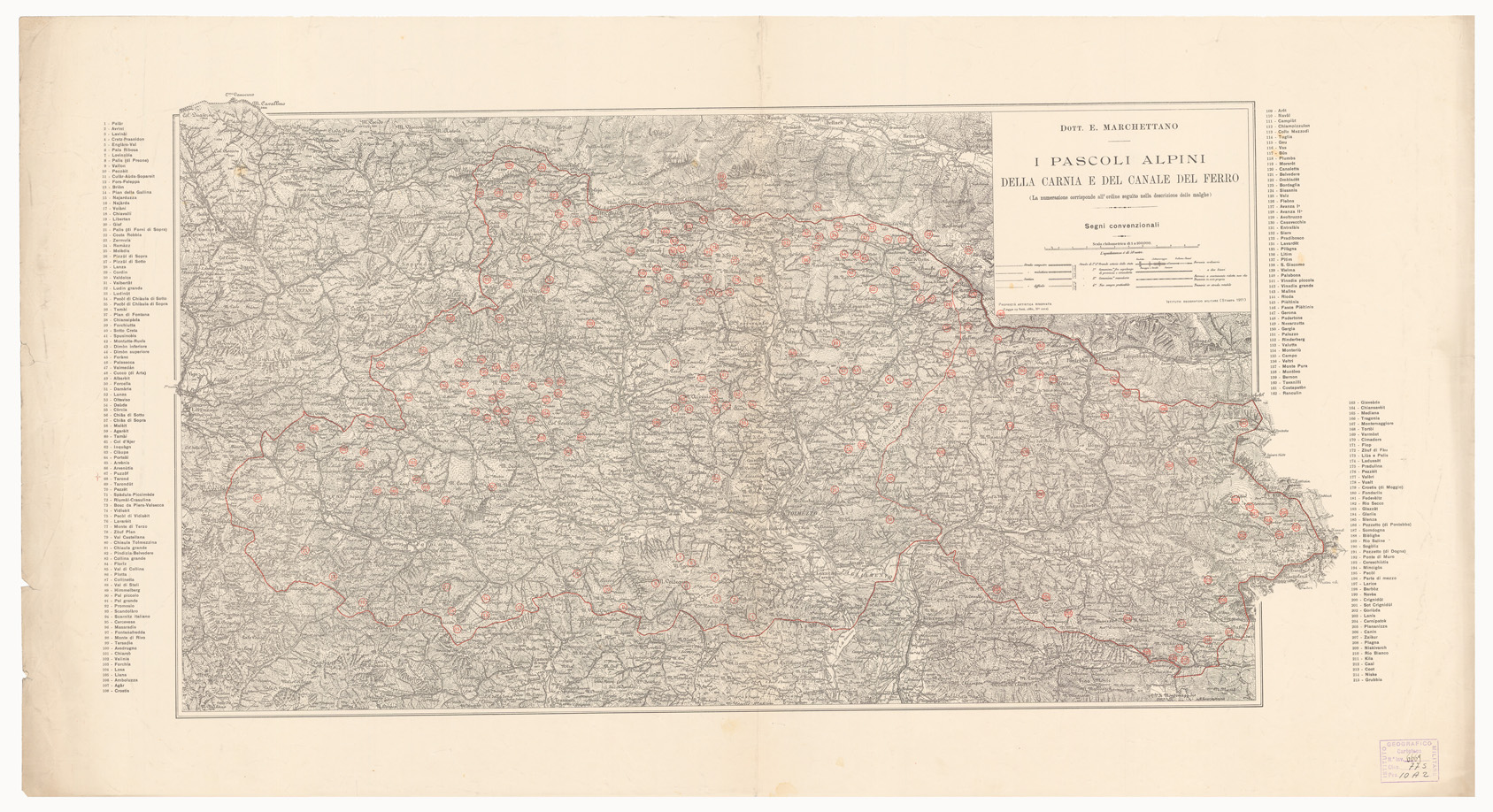 (N:10536) I PASCOLI ALPINI DELLA CARNIA E DEL CANALE DEL FERRO (B0006000) Carte e stampe antiche: riproduzione a colori su carta (formato A1)