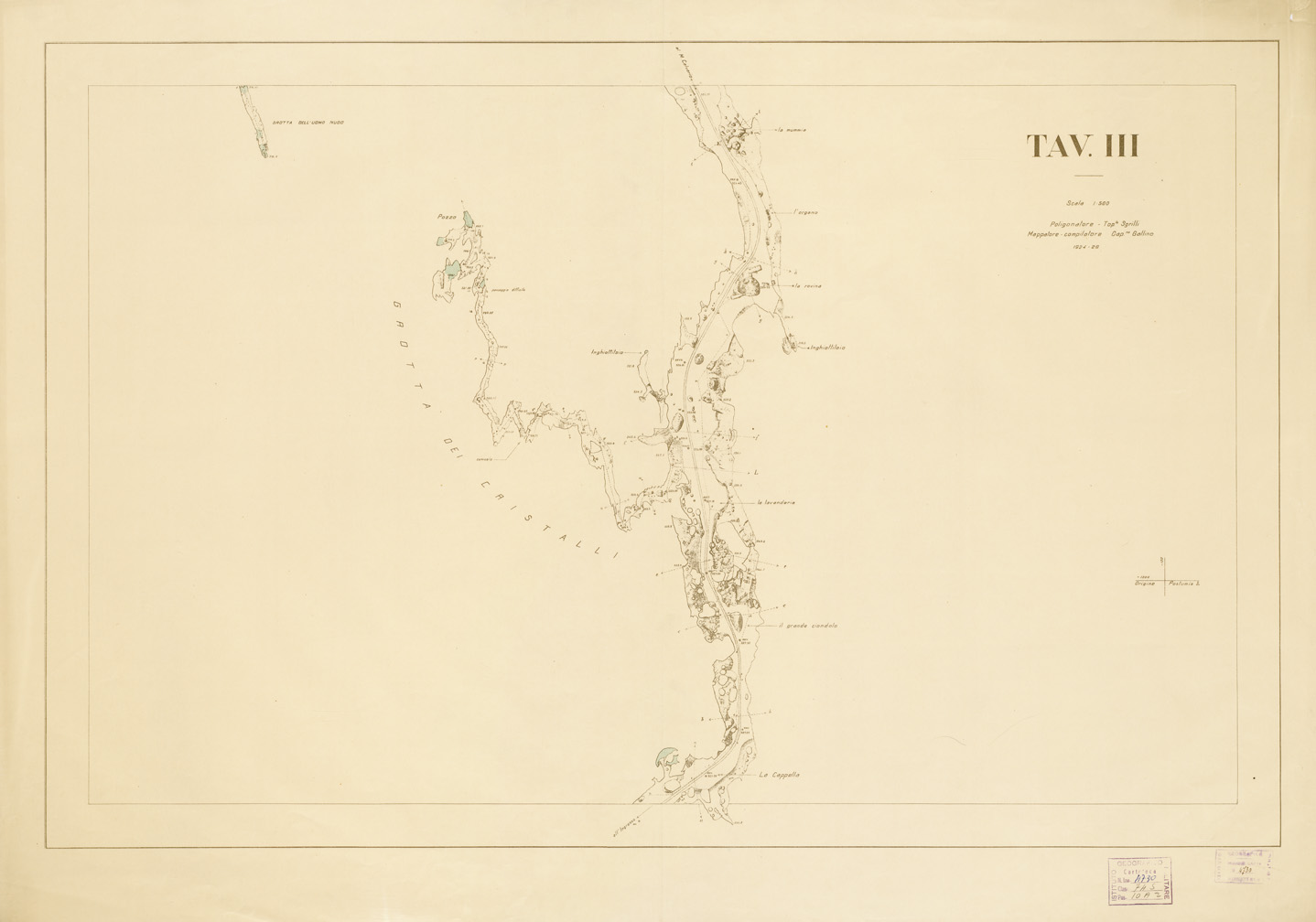 (N:14093) PLANIMETRIA DELLE R.R. GROTTE DI POSTUMIA - Tavola III (B0006004) Carte e stampe antiche: riproduzione a colori su carta (formato A1)