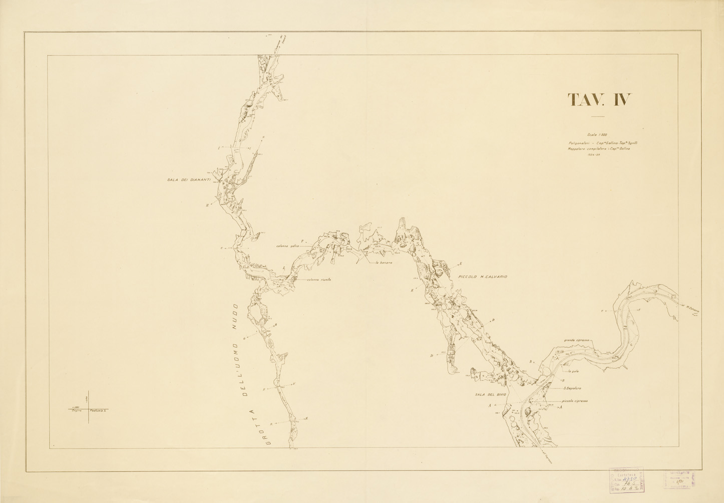(N:14095) PLANIMETRIA DELLE R.R. GROTTE DI POSTUMIA - Tavola IV (B0006006) Carte e stampe antiche: riproduzione a colori su carta (formato A1)