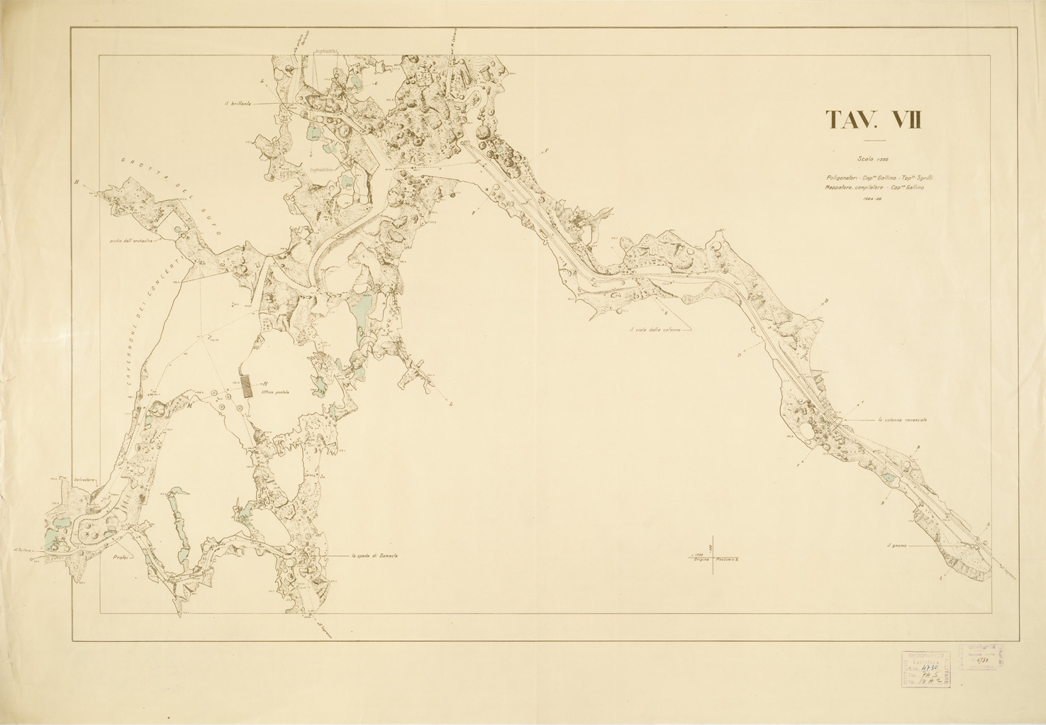 (N:14100) PLANIMETRIA DELLE R.R. GROTTE DI POSTUMIA - Tavola VII (B0006010) Carte e stampe antiche: riproduzione a colori su carta (formato A1)