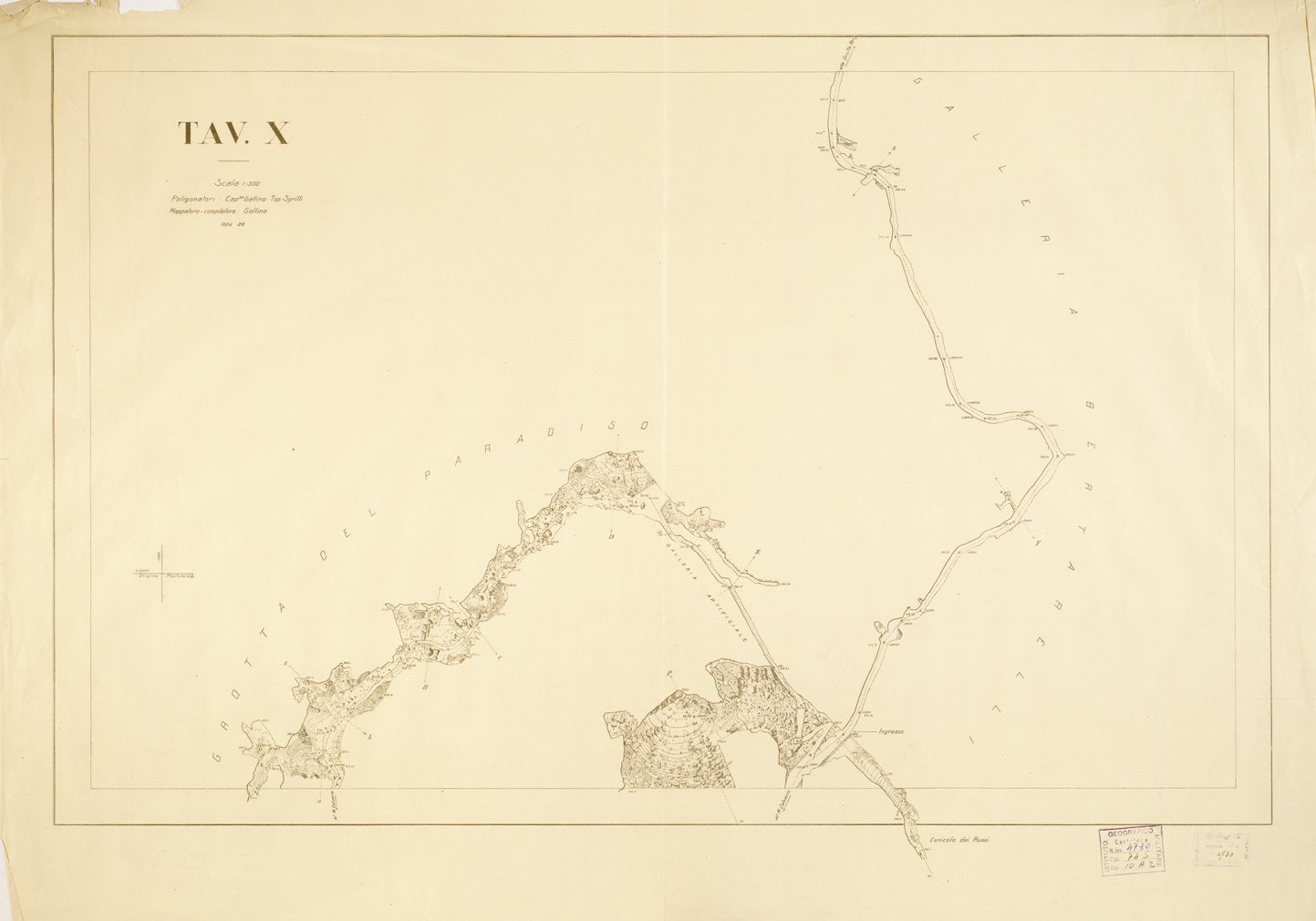 (N:14102) PLANIMETRIA DELLE R.R. GROTTE DI POSTUMIA - Tavola X (B0006013) Carte e stampe antiche: riproduzione a colori su carta (formato A1)