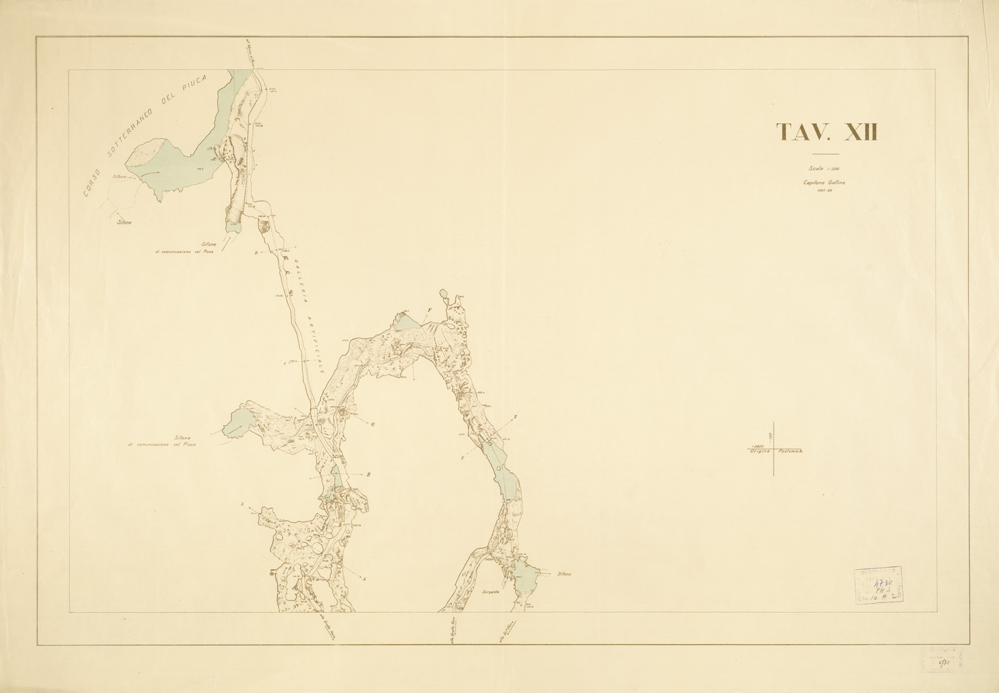 (N:14104) PLANIMETRIA DELLE R.R. GROTTE DI POSTUMIA - Tavola XII (B0006015) Carte e stampe antiche: riproduzione a colori su carta (formato A1)