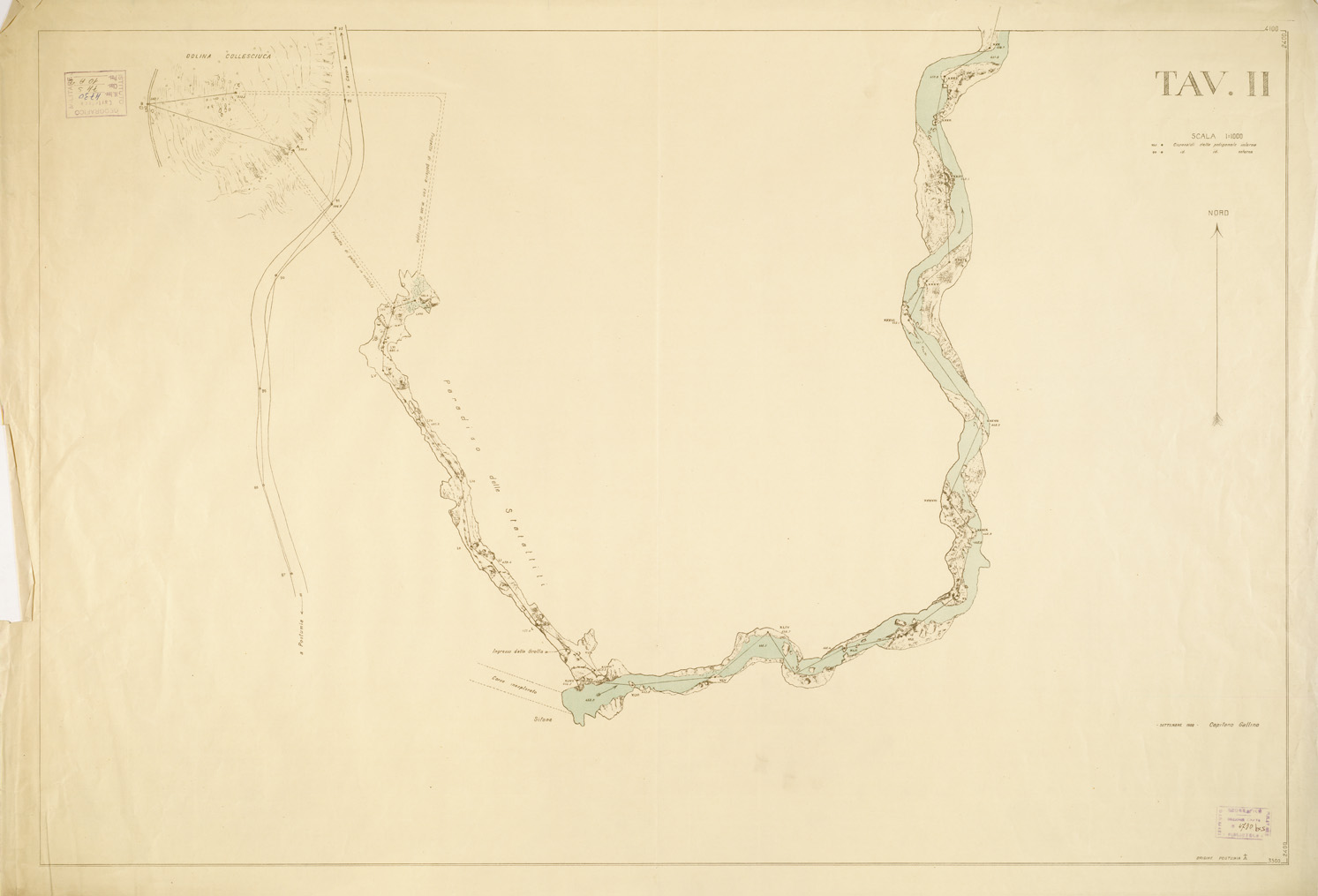 (N:9210) CORSO SOTTERRANEO DEL PIUCA DEL VERSANTE DI CACCIA - Tavola II (B0006020) Carte e stampe antiche: riproduzione a colori su carta (formato A1)