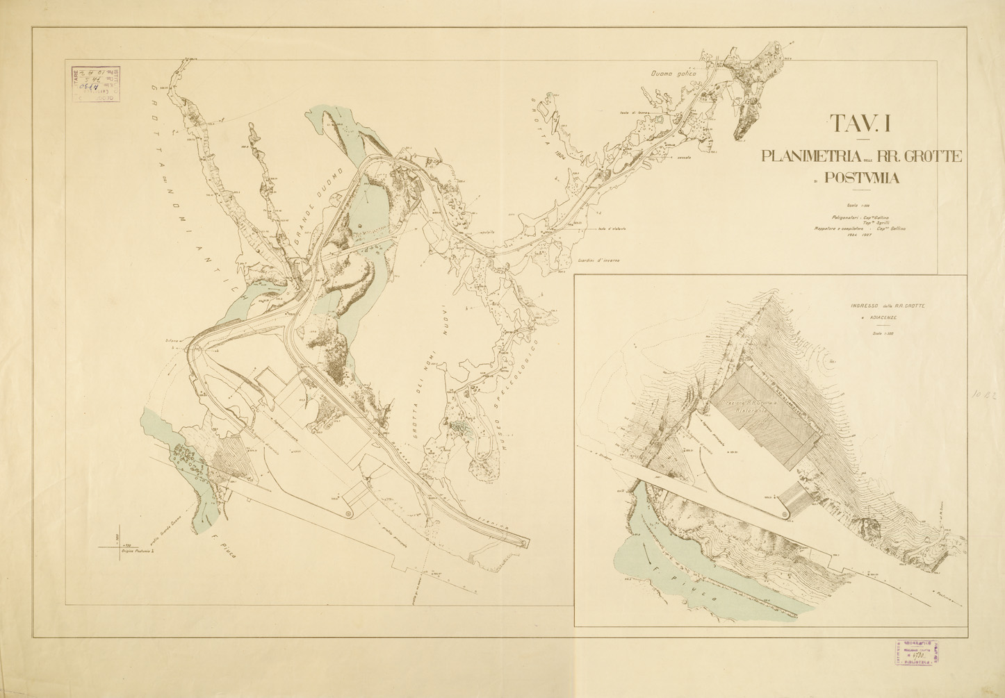 (N:14090) PLANIMETRIA DELLE R.R. GROTTE DI POSTUMIA - Tavola I (B0006021) Carte e stampe antiche: riproduzione a colori su carta (formato A1)
