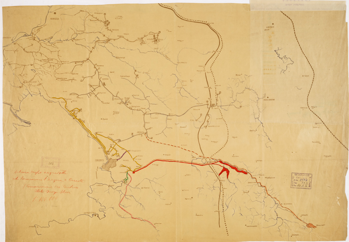 (N:15754) SCHEMA DEGLI ACQUEDOTTI CHE FORNISCONO L'ACQUA A TRIESTE - Carta (B0006039) Carte e stampe antiche: riproduzione a colori su carta (formato A1)