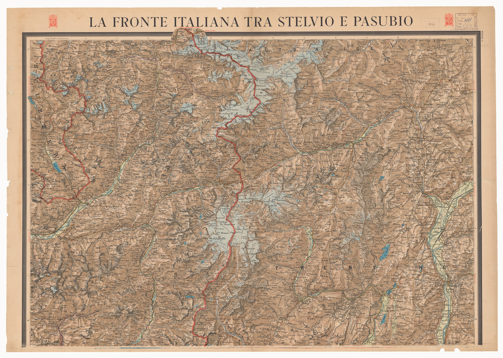 (N:11192) LA FRONTE ITALIANA TRA STELVIO E PASUVIO - Foglio 1 (B0006042) Carte e stampe antiche: riproduzione a colori su carta (formato A1)
