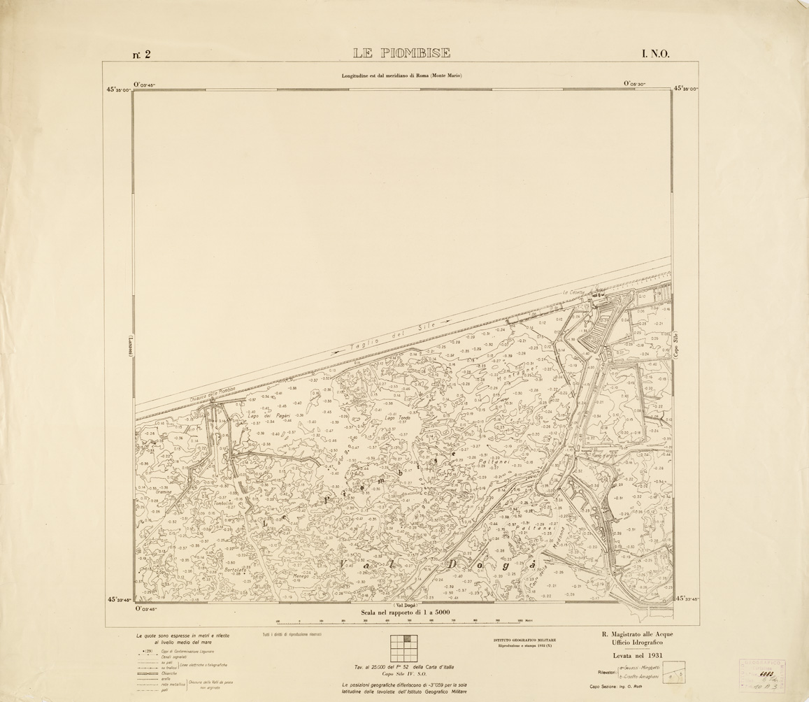 (N:3231) CARTA DELLA LAGUNA VENETA - LE PIOMBISE - N. 2 - I.N.O. (B0006047) Carte e stampe antiche: riproduzione a colori su carta (formato A1)