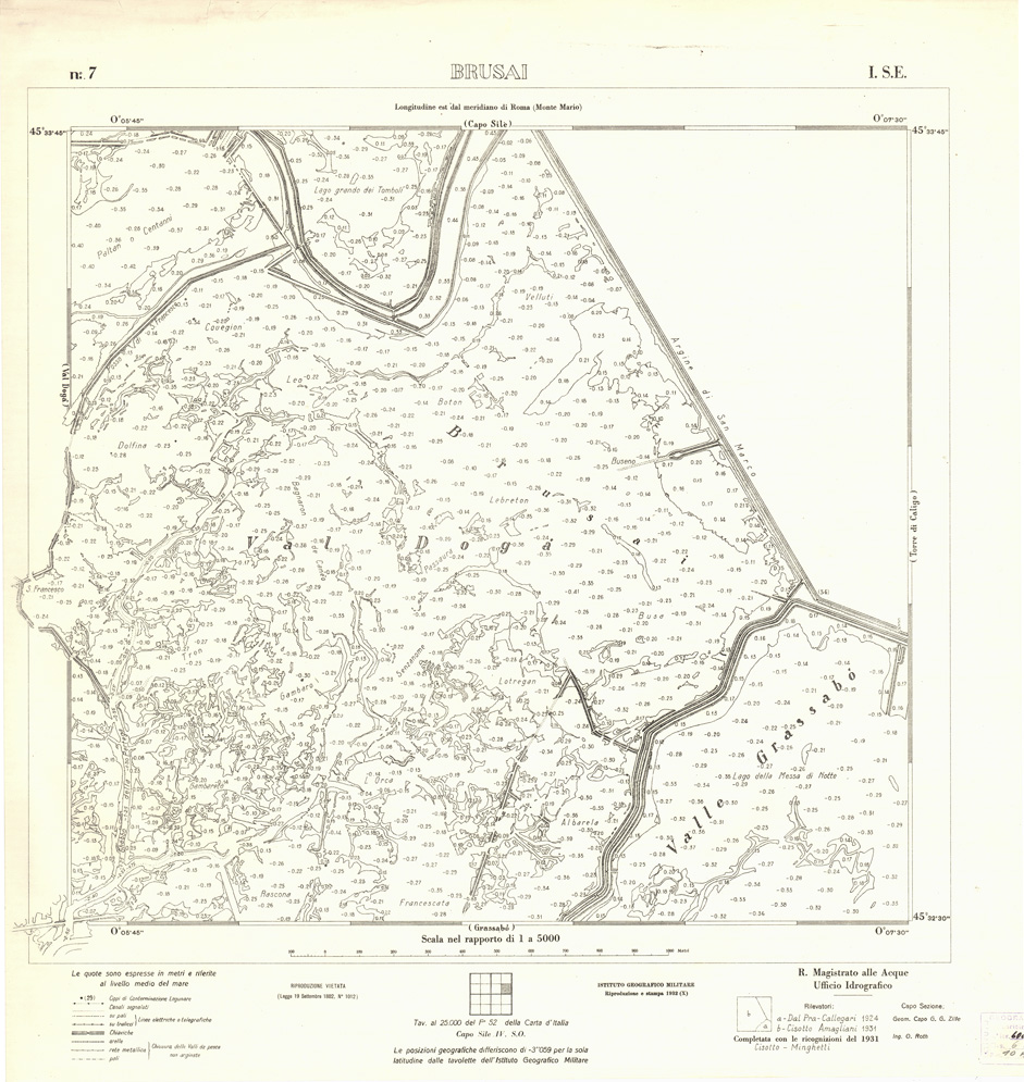 (N:3181) CARTA DELLA LAGUNA VENETA - BRUSAI - N. 7 - I.S.E. (B0006052) Carte e stampe antiche: riproduzione a colori su carta (formato A1)