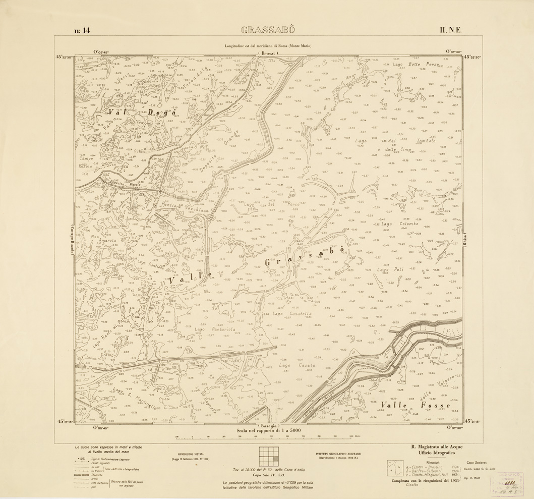 (N:3225) CARTA DELLA LAGUNA VENETA - GRASSABO'- N. 14 - II.N.E. (B0006059) Carte e stampe antiche: riproduzione a colori su carta (formato A1)