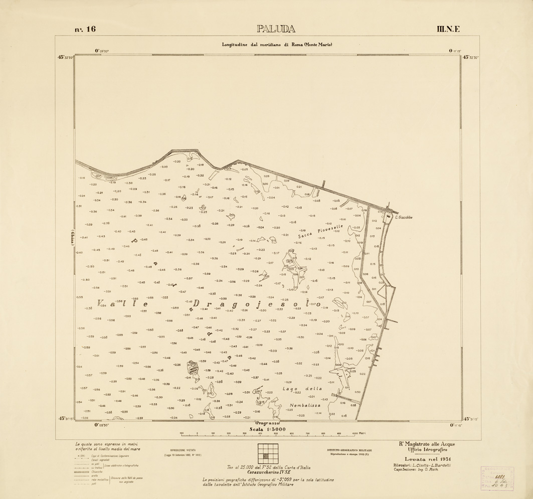 (N:3252) CARTA DELLA LAGUNA VENETA - PALUDA - N. 16 - III.N.E. (B0006061) Carte e stampe antiche: riproduzione a colori su carta (formato A1)