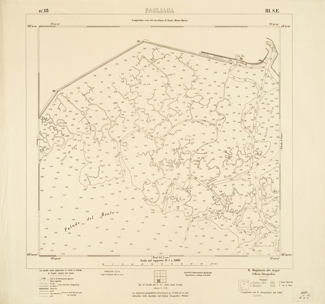 (N:3251) CARTA DELLA LAGUNA VENETA - PAGLIAGA - N. 18 - III.S.E. (B0006063) Carte e stampe antiche: riproduzione a colori su carta (formato A1)