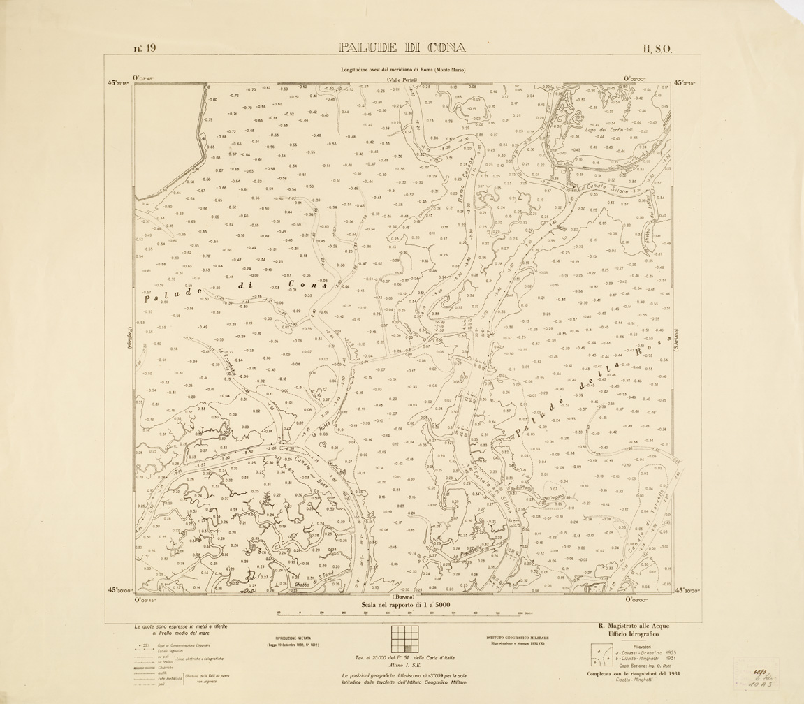(N:3253) CARTA DELLA LAGUNA VENETA - PALUDE DI CONA - N. 19 - II.S.O. (B0006064) Carte e stampe antiche: riproduzione a colori su carta (formato A1)