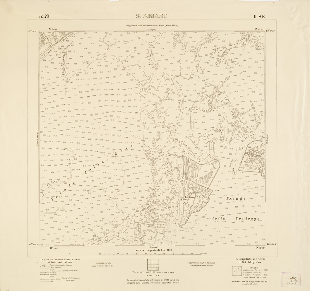 (N:3267) CARTA DELLA LAGUNA VENETA - S. ARIANO - N. 20 - II.S.E. (B0006065) Carte e stampe antiche: riproduzione a colori su carta (formato A1)