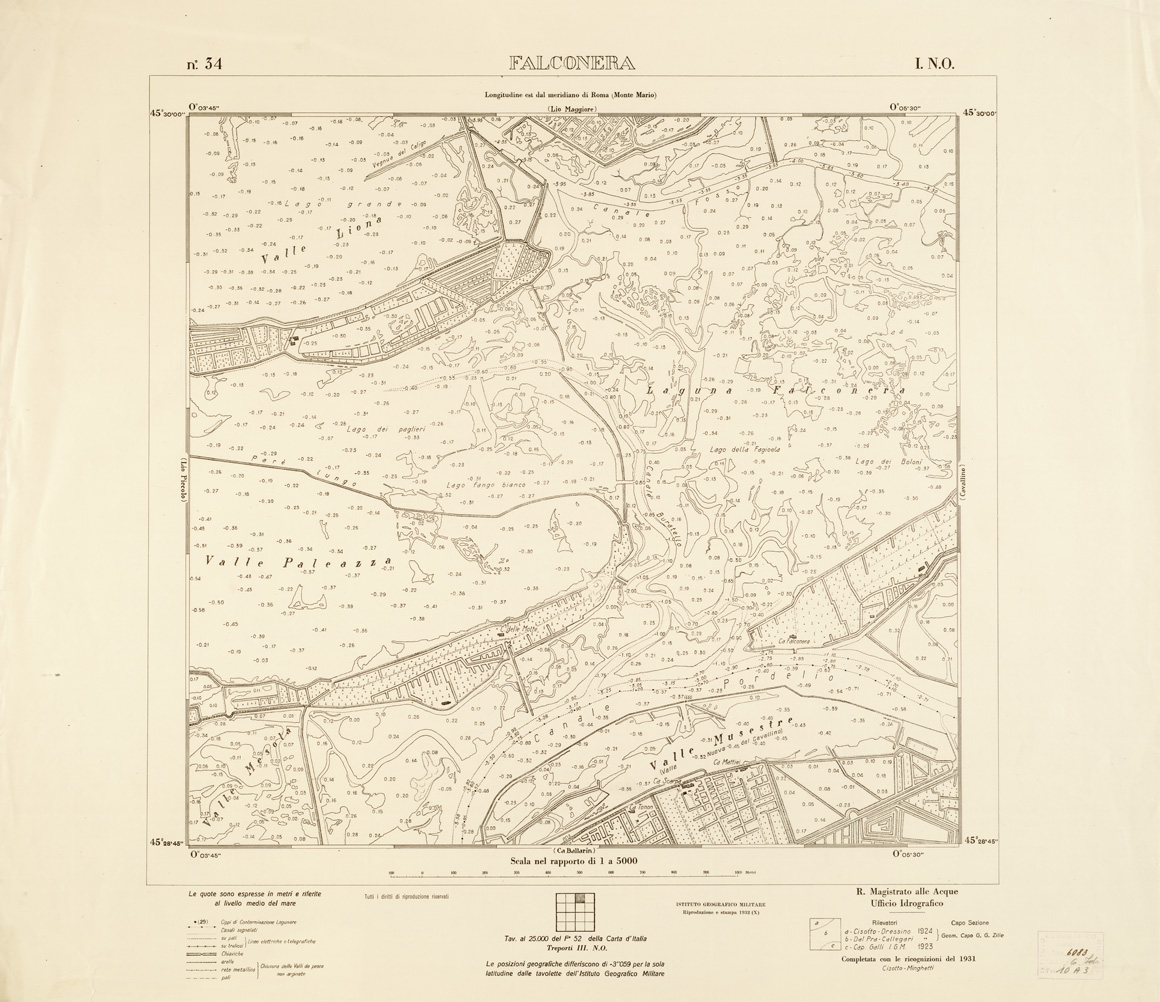 (N:3218) CARTA DELLA LAGUNA VENETA - FALCONERA - N. 34 - I.N.O. (B0006079) Carte e stampe antiche: riproduzione a colori su carta (formato A1)