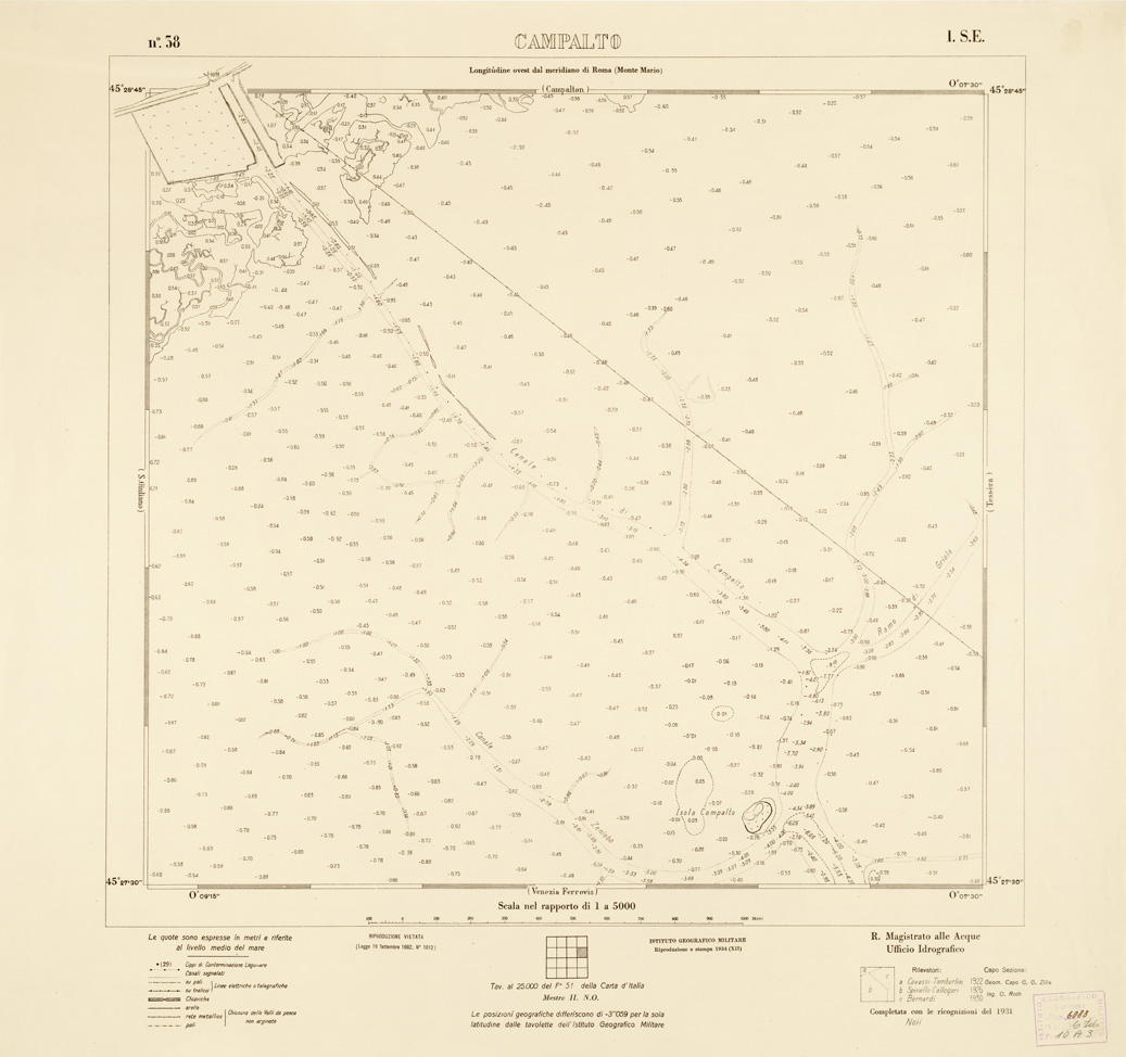 (N:3189) CARTA DELLA LAGUNA VENETA - CAMPALTO - N. 38 - I.S.E. (B0006083) Carte e stampe antiche: riproduzione a colori su carta (formato A1)