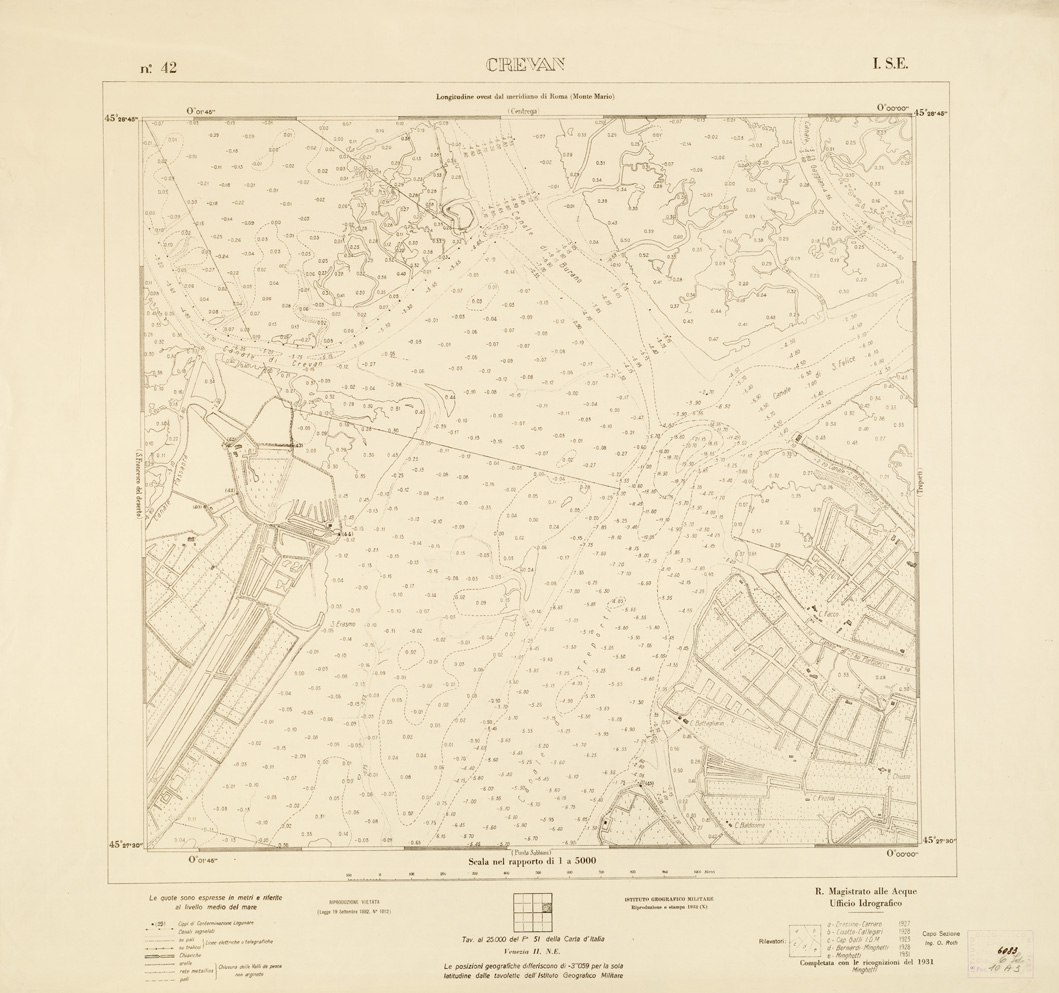 (N:3216) CARTA DELLA LAGUNA VENETA - CREVAN - N. 42 - I.S.E. (B0006087) Carte e stampe antiche: riproduzione a colori su carta (formato A1)