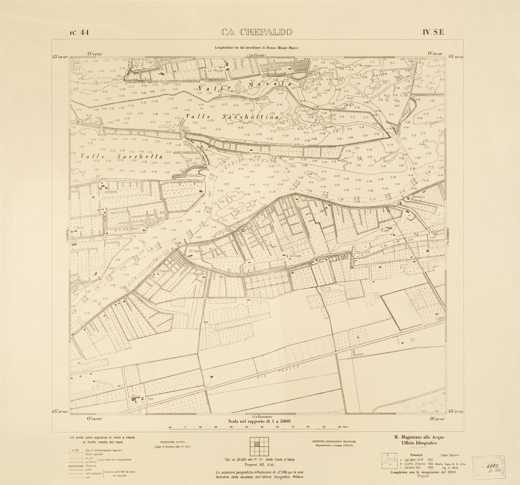 (N:3185) CARTA DELLA LAGUNA VENETA - CA CREPALDO - N. 44 - IV.S.E. (B0006089) Carte e stampe antiche: riproduzione a colori su carta (formato A1)