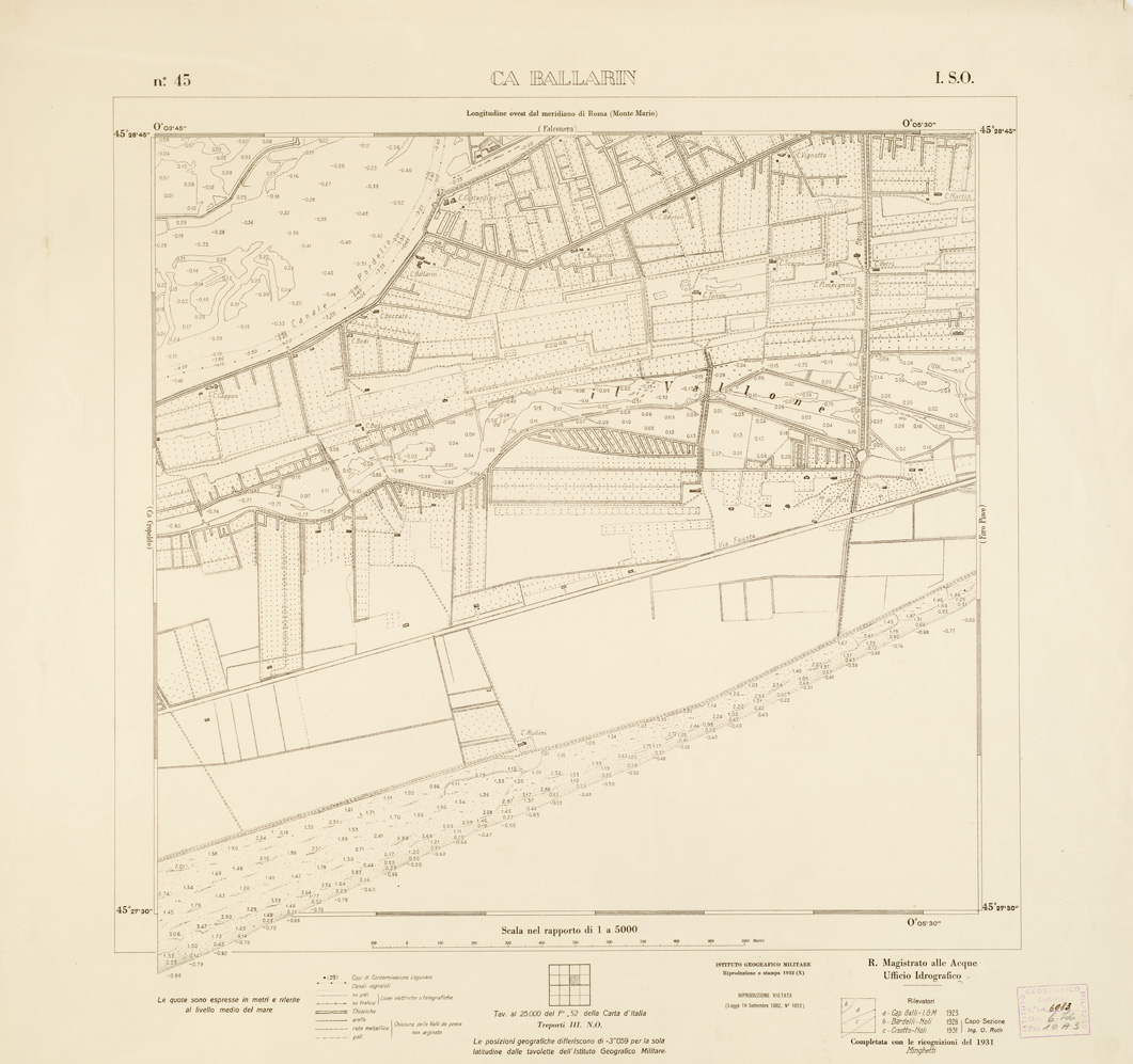 (N:3184) CARTA DELLA LAGUNA VENETA - CA BALLARIN - N. 45 - I.S.O. (B0006090) Carte e stampe antiche: riproduzione a colori su carta (formato A1)