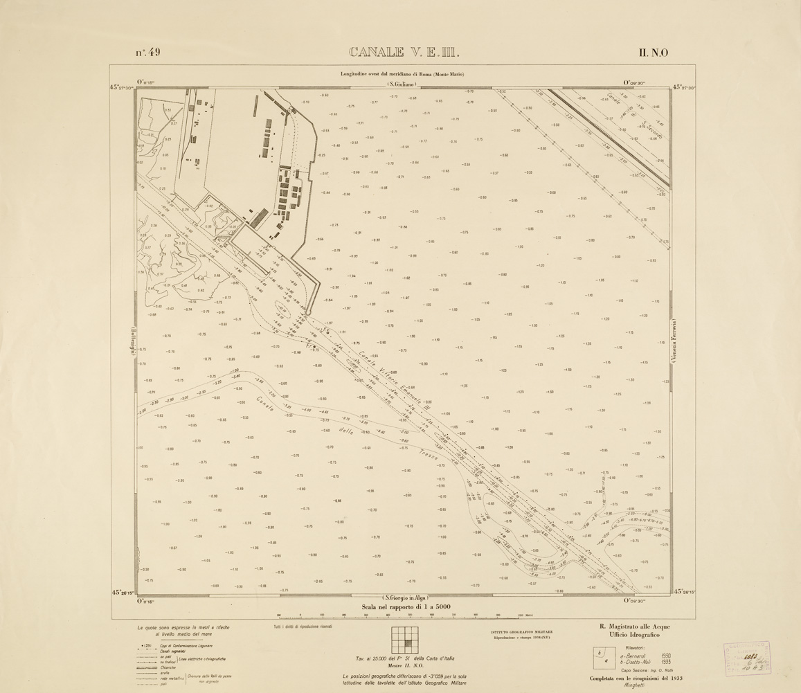 (N:3200) CARTA DELLA LAGUNA VENETA - CANALE V.E.III - N. 49 - II.N.O. (B0006094) Carte e stampe antiche: riproduzione a colori su carta (formato A1)