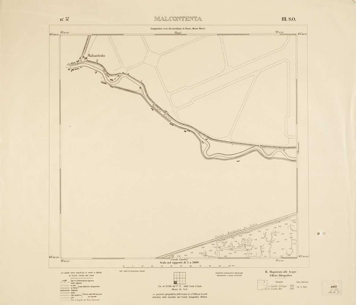 (N:3240) CARTA DELLA LAGUNA VENETA - MALCONTENTA - N. 57 - III.S.O. (B0006102) Carte e stampe antiche: riproduzione a colori su carta (formato A1)