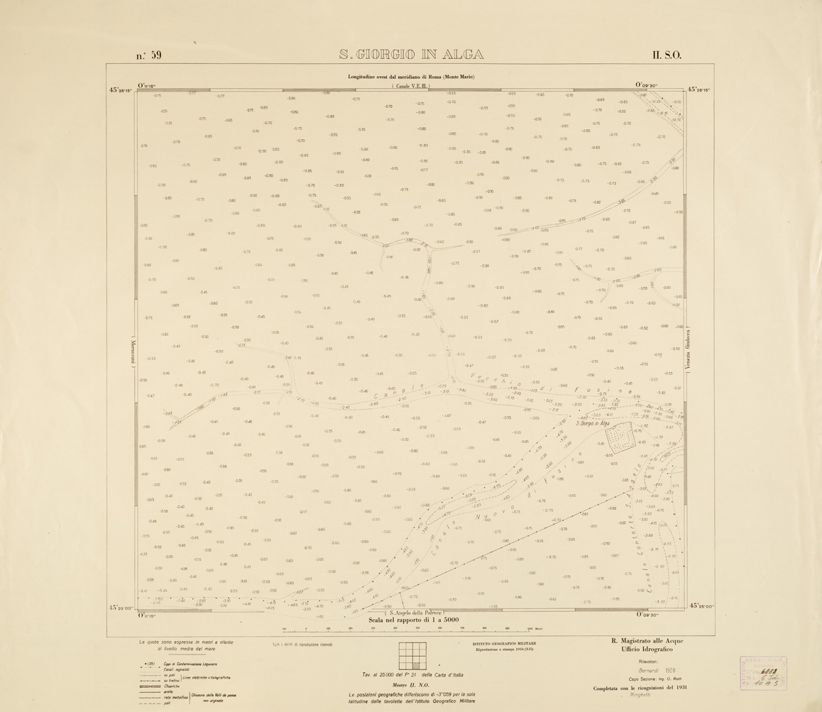 (N:3272) CARTA DELLA LAGUNA VENETA - S. GIORGIO IN ALGA - N. 59 - II.S.O. (B0006104) Carte e stampe antiche: riproduzione a colori su carta (formato A1)