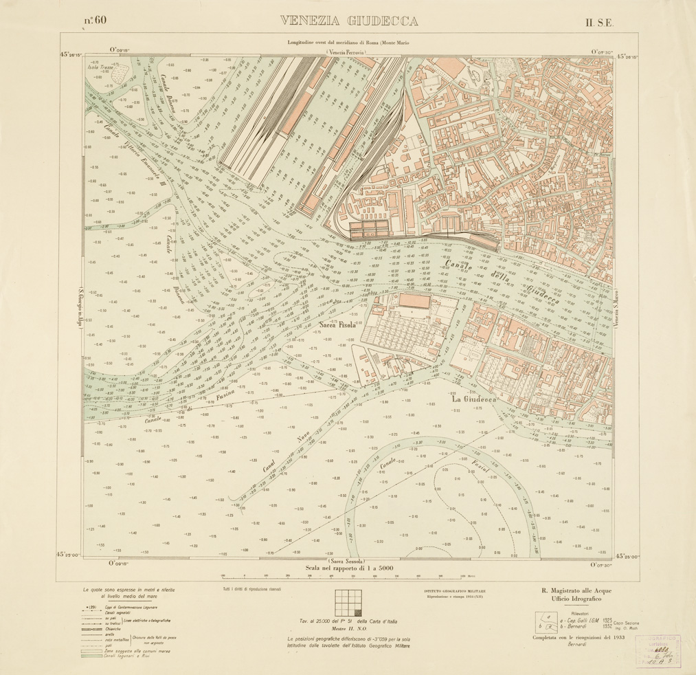 (N:3296) CARTA DELLA LAGUNA VENETA - VENEZIA GIUDECCA - N. 60 - II.S.E. (B0006105) Carte e stampe antiche: riproduzione a colori su carta (formato A1)