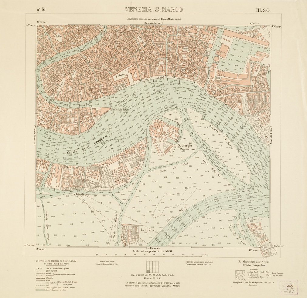 (N:3298) CARTA DELLA LAGUNA VENETA - VENEZIA S. MARCO - N. 61 - III.S.O. (B0006106) Carte e stampe antiche: riproduzione a colori su carta (formato A1)