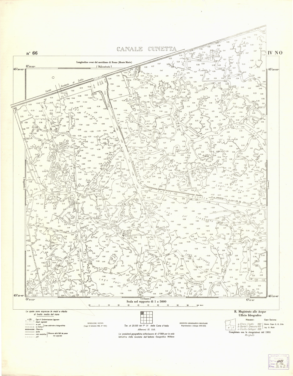 (N:3196) CARTA DELLA LAGUNA VENETA - CANALE CUNETTA - N. 66 - IV.N.O. (B0006110) Carte e stampe antiche: riproduzione a colori su carta (formato A1)