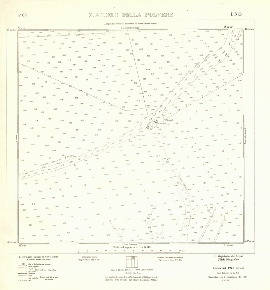 (N:3265) CARTA DELLA LAGUNA VENETA - S. ANGELO DELLA POLVERE - N. 68 - I.N.O. (B0006112) Carte e stampe antiche: riproduzione a colori su carta (formato A1)