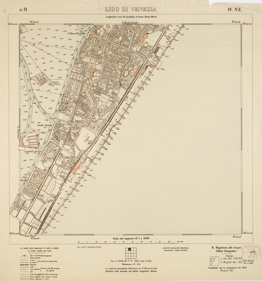 (N:3233) CARTA DELLA LAGUNA VENETA - LIDO DI VENEZIA - N. 71 - IV.N.E. (B0006115) Carte e stampe antiche: riproduzione a colori su carta (formato A1)