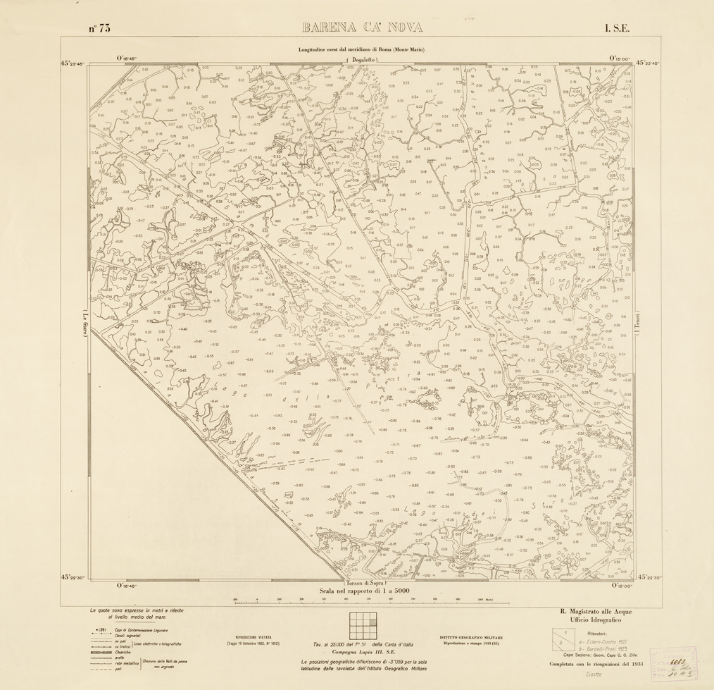 (N:3172) CARTA DELLA LAGUNA VENETA - BARENA CA' NOVA - N. 73 - I.S.E. (B0006117) Carte e stampe antiche: riproduzione a colori su carta (formato A1)