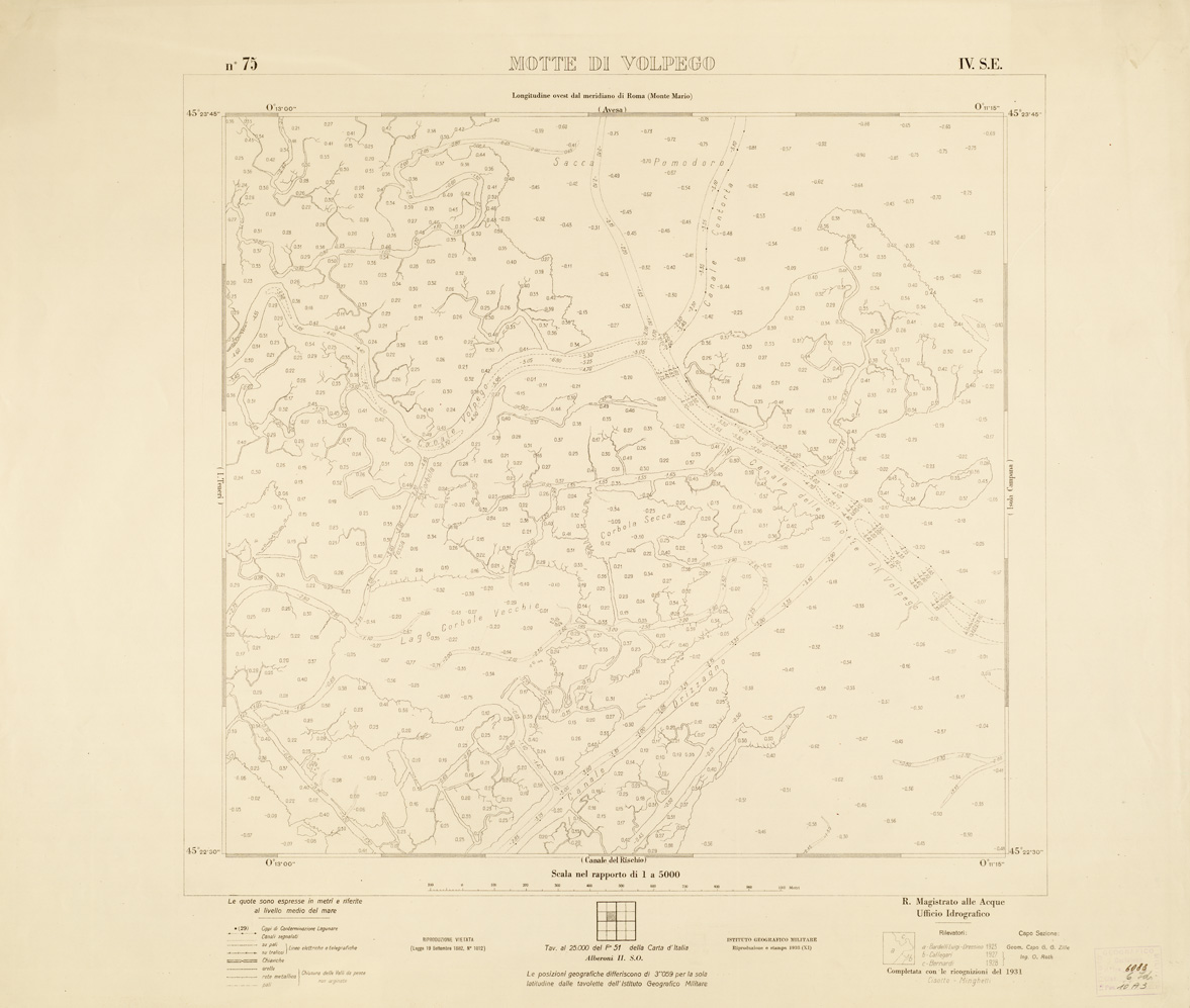 (N:3248) CARTA DELLA LAGUNA VENETA - MOTTE DI VOLPEGO - N. 75 - IV.S.E. (B0006119) Carte e stampe antiche: riproduzione a colori su carta (formato A1)