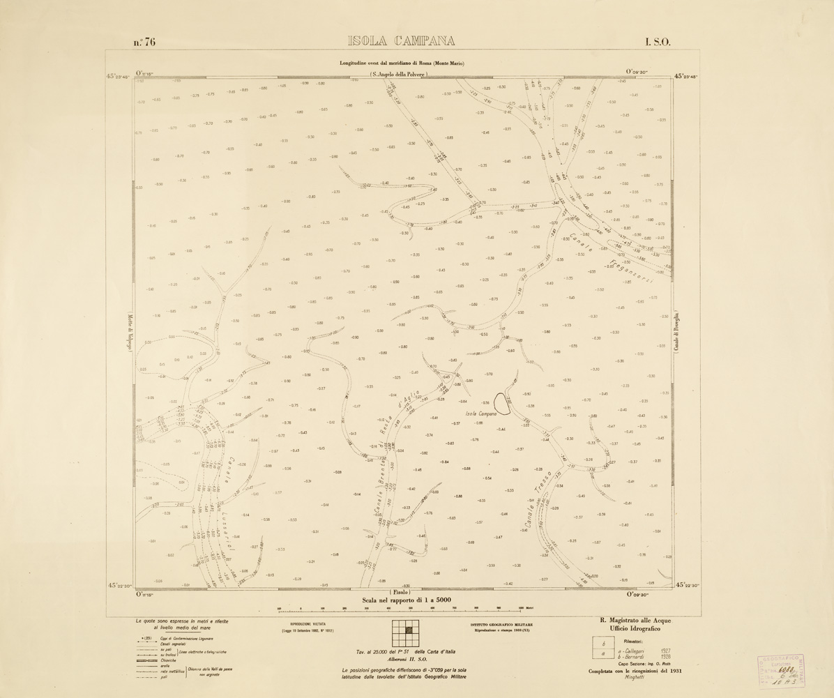 (N:3227) CARTA DELLA LAGUNA VENETA - ISOLA CAMPANA - N. 76 - I.S.O. (B0006120) Carte e stampe antiche: riproduzione a colori su carta (formato A1)