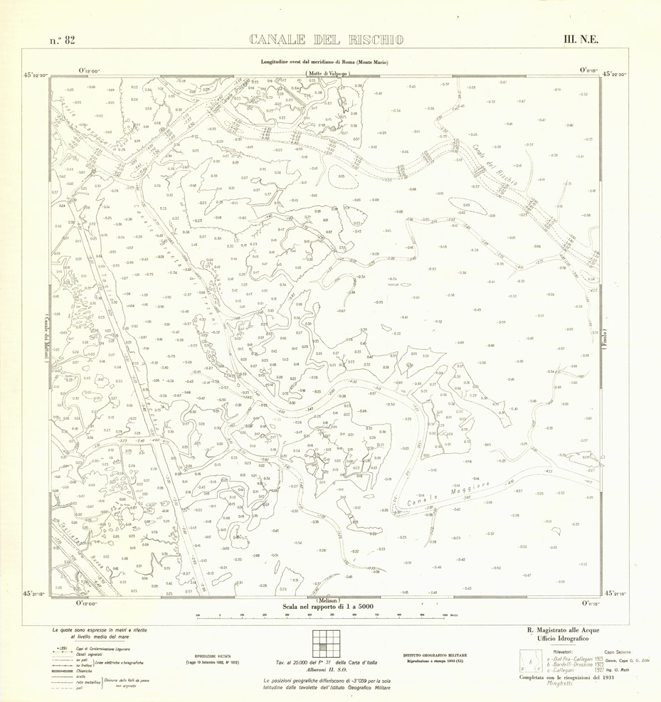 (N:3195) CARTA DELLA LAGUNA VENETA - CANALE DEL RISCHIO - N. 82 - III.N.E. (B0006126) Carte e stampe antiche: riproduzione a colori su carta (formato A1)