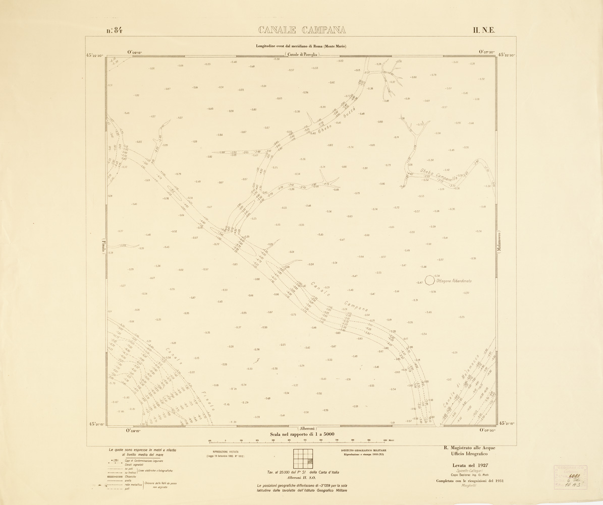 (N:3193) CARTA DELLA LAGUNA VENETA - CANALE CAMPANA - N. 84 - II.N.E. (B0006128) Carte e stampe antiche: riproduzione a colori su carta (formato A1)