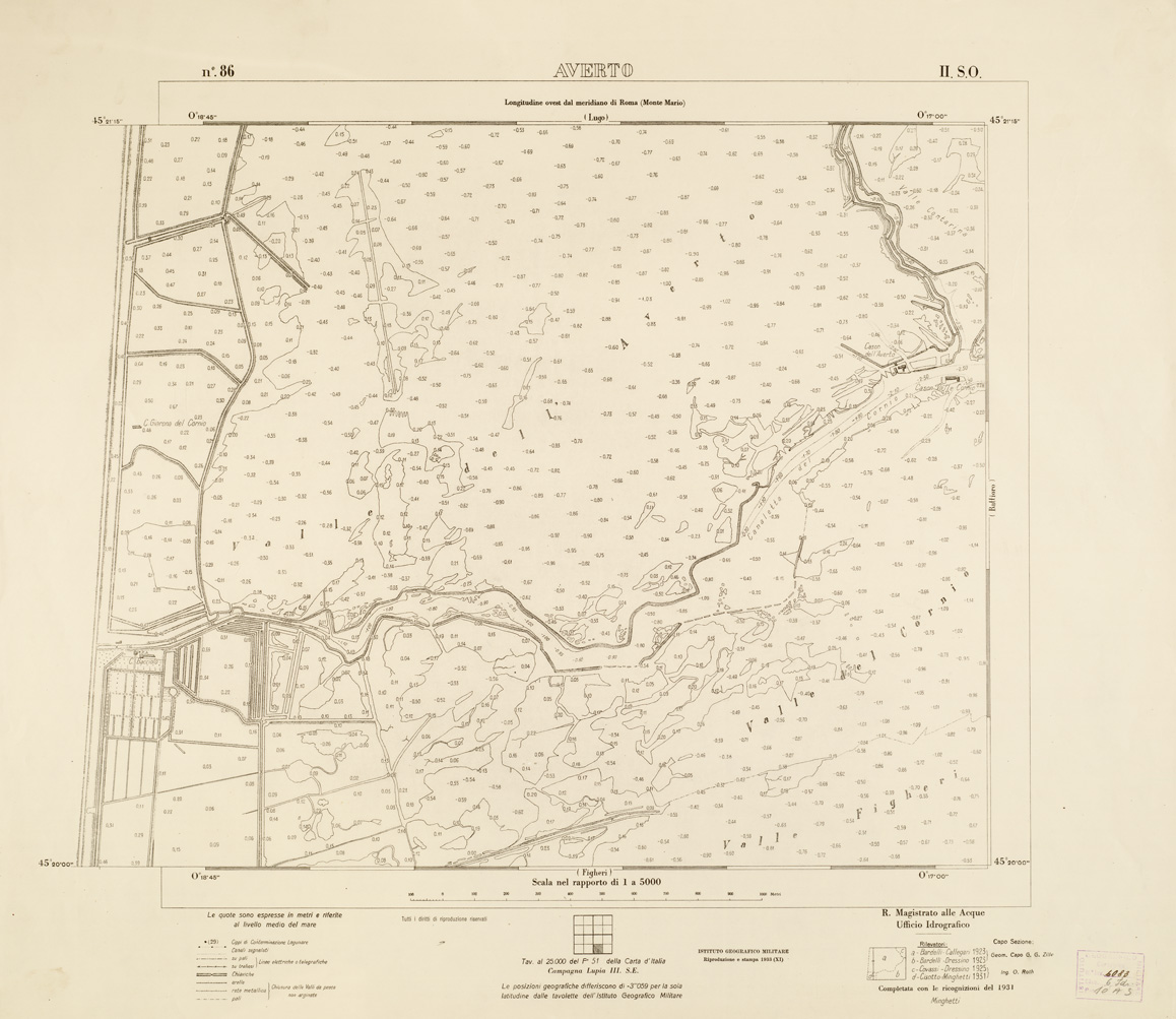 (N:3170) CARTA DELLA LAGUNA VENETA - AVERTO - N. 86 - II.S.O. (B0006130) Carte e stampe antiche: riproduzione a colori su carta (formato A1)