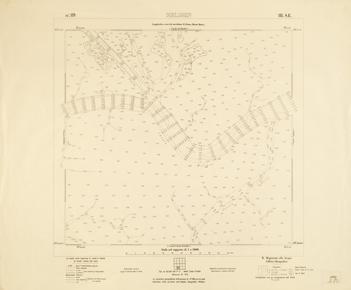 (N:3242) CARTA DELLA LAGUNA VENETA - MELISON - N. 89 - III.S.E. (B0006133) Carte e stampe antiche: riproduzione a colori su carta (formato A1)
