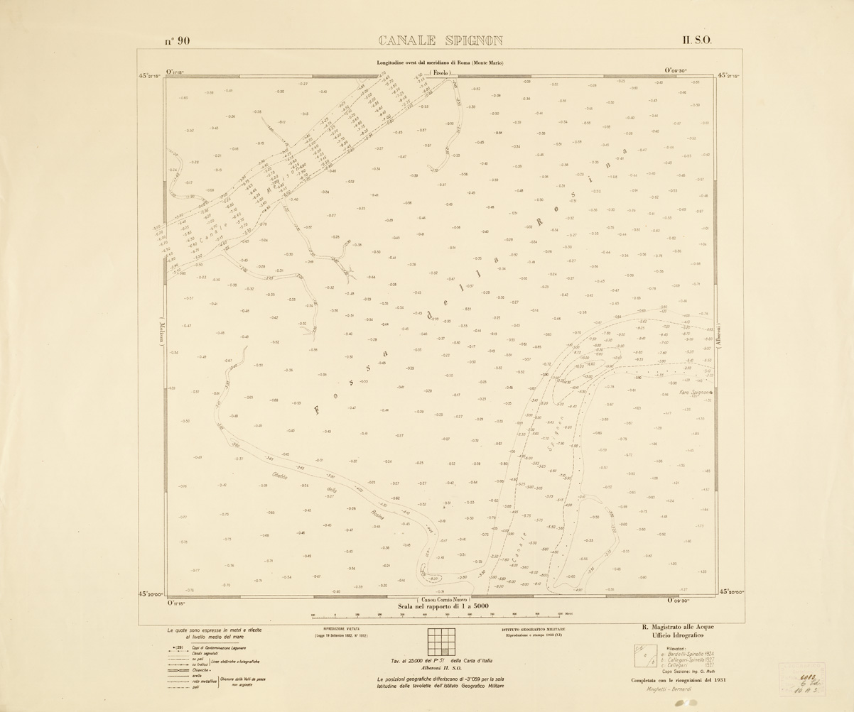 (N:3199) CARTA DELLA LAGUNA VENETA - CANALE SPIGNON - N. 90 - II.S.O. (B0006134) Carte e stampe antiche: riproduzione a colori su carta (formato A1)