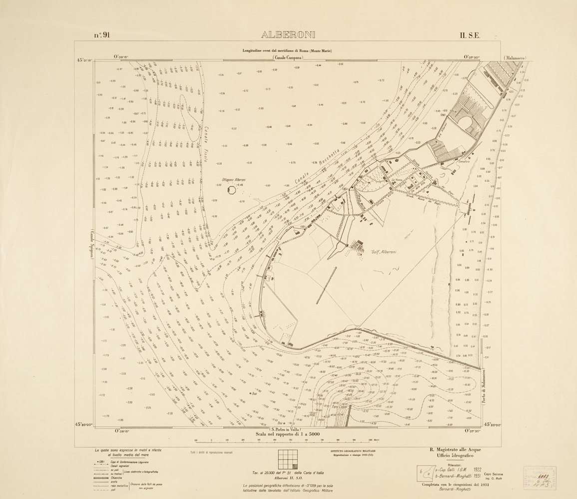 (N:3168) CARTA DELLA LAGUNA VENETA - ALBERONI - N. 91 - II.S.E. (B0006135) Carte e stampe antiche: riproduzione a colori su carta (formato A1)
