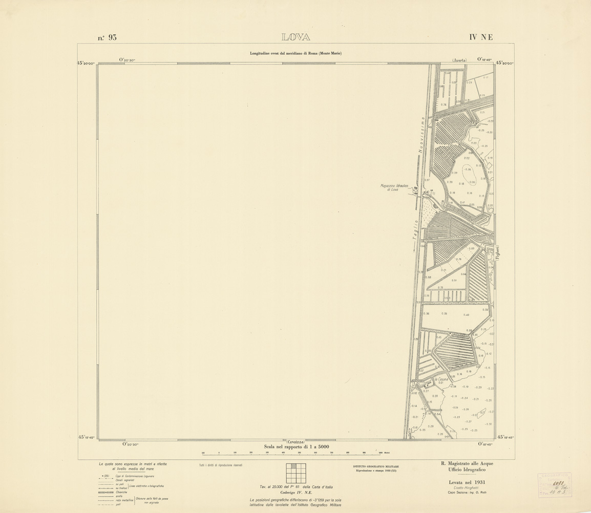 (N:3236) CARTA DELLA LAGUNA VENETA - LOVA - N. 93 - IV.N.E. (B0006137) Carte e stampe antiche: riproduzione a colori su carta (formato A1)