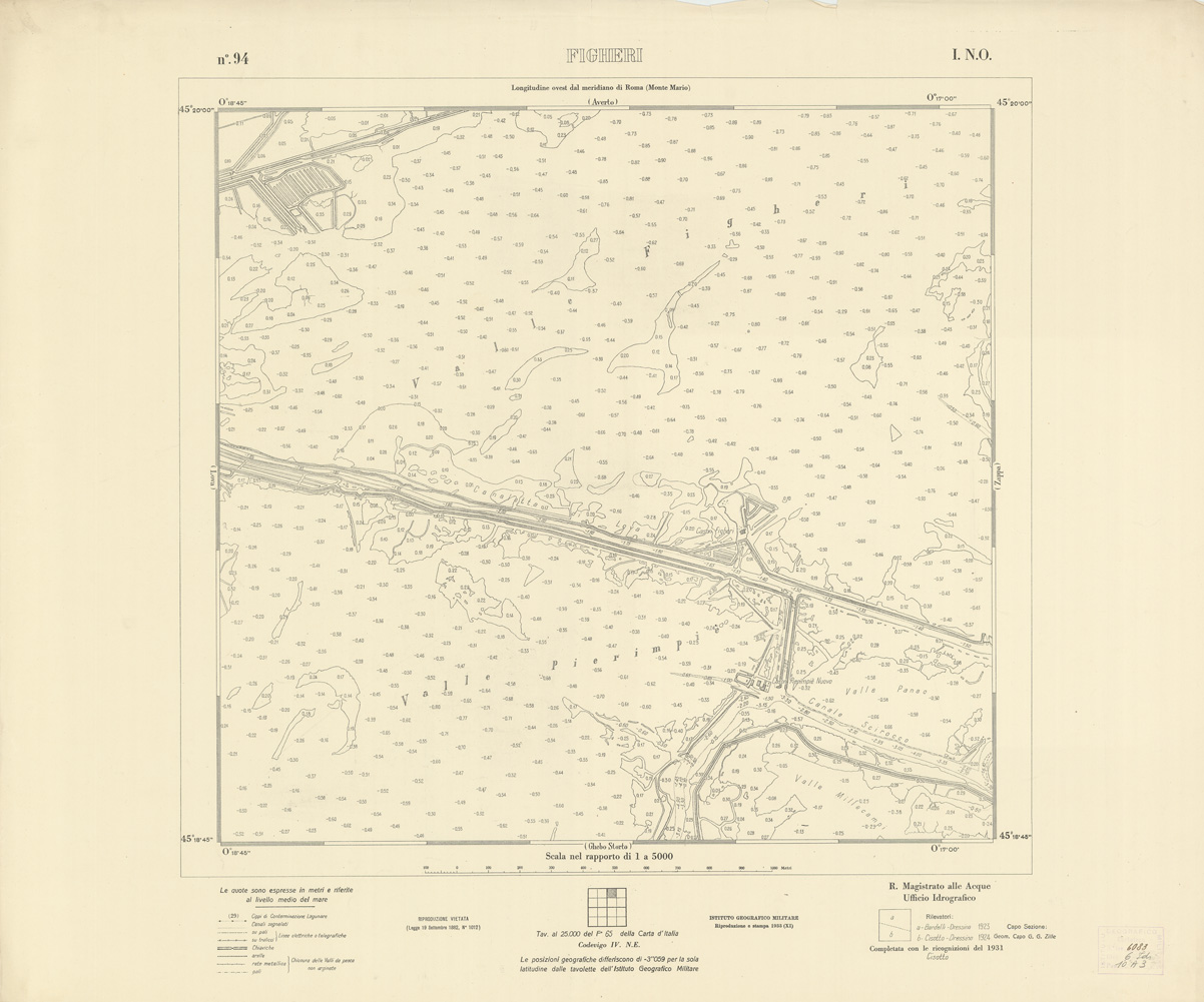 (N:3220) CARTA DELLA LAGUNA VENETA - FIGHERI - N. 94 - I.N.O. (B0006138) Carte e stampe antiche: riproduzione a colori su carta (formato A1)