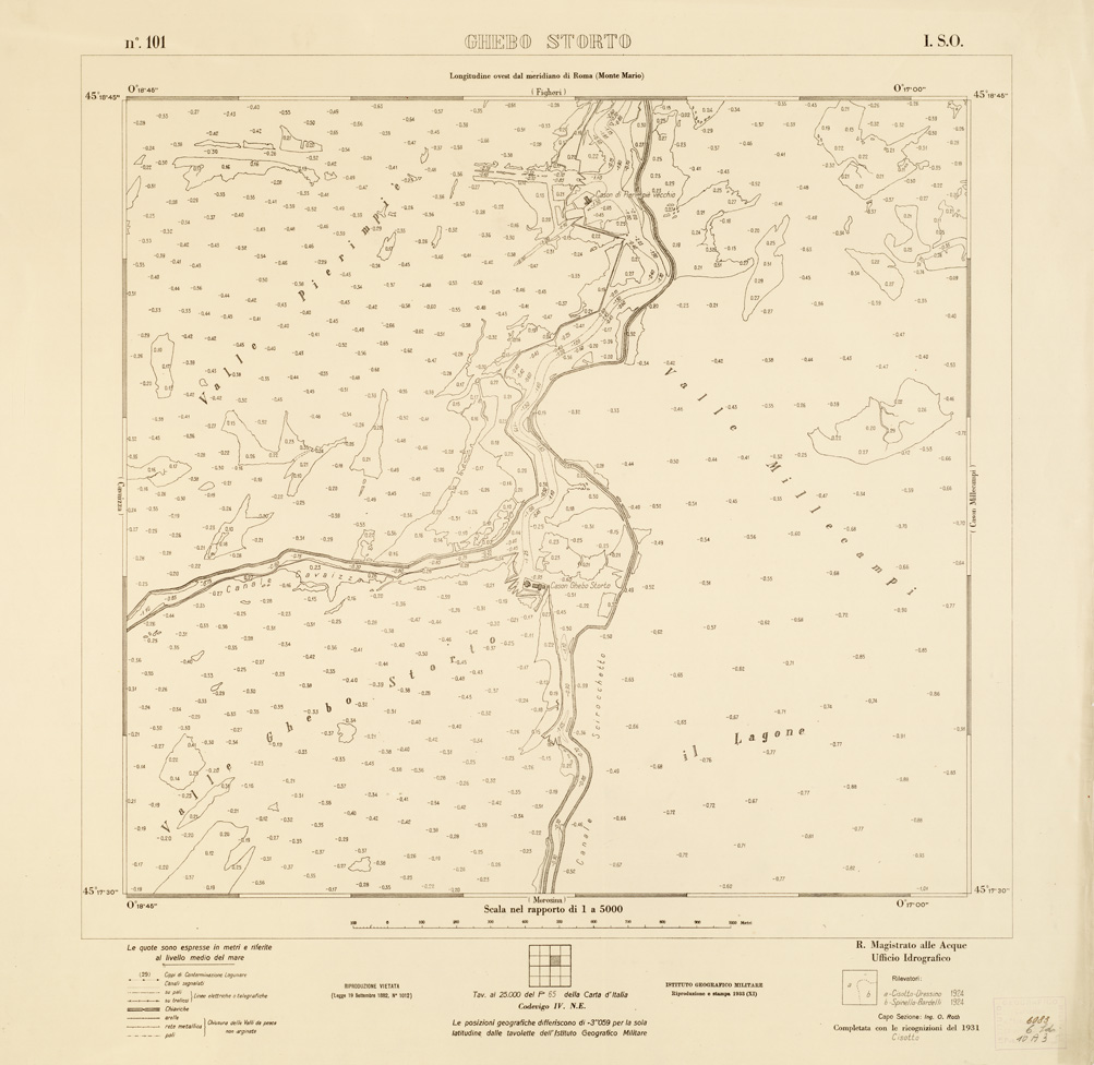 (N:3223) CARTA DELLA LAGUNA VENETA - GHEBO STORTO - N. 101 - I.S.O. (B0006145) Carte e stampe antiche: riproduzione a colori su carta (formato A1)